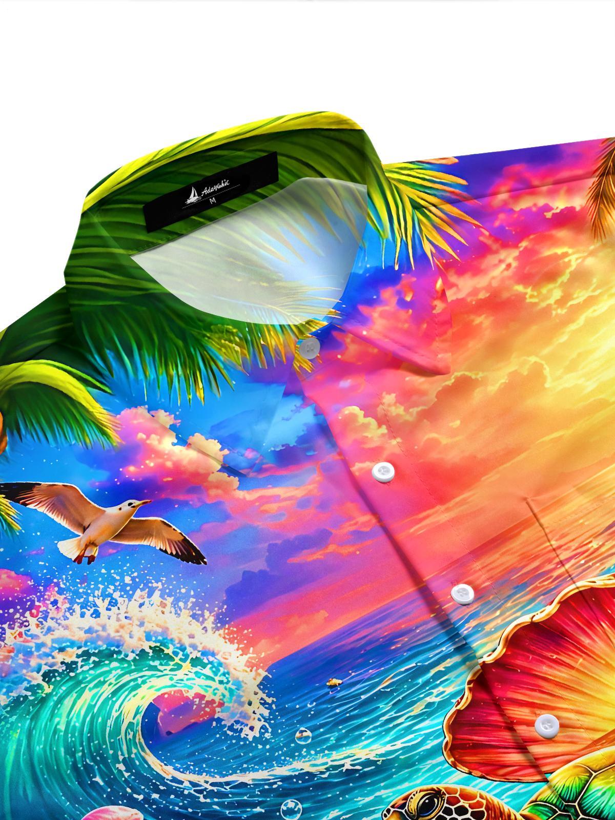 Hawaiian Ocean Turtle Men's Pocket Short Sleeve Shirts
