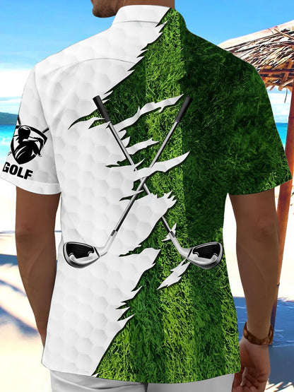 Golf Print Men's Pocket Short Sleeve Shirts