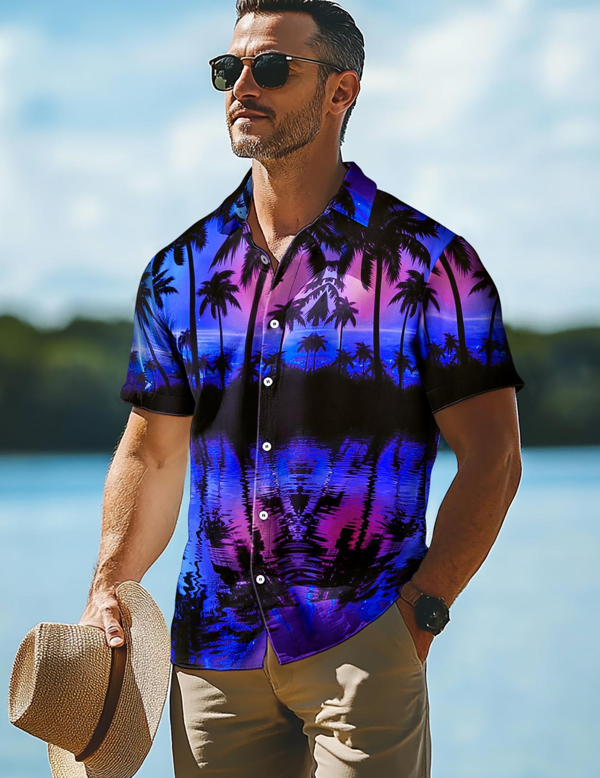 Hawaiian Shirt for Men Palm Tree Short Sleeve Button Down Beach Shirts Summer Tops for Party Dating Travel Vacation astounding