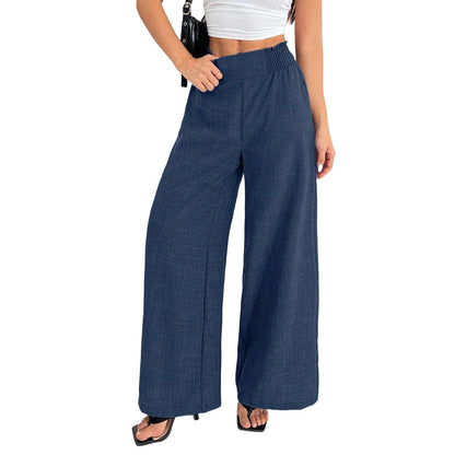 Womens Wide Leg Pants Elastic Waist Summer Lounge Pants Flowy Straight Leg Trousers for Travel Dating Leisure dependable