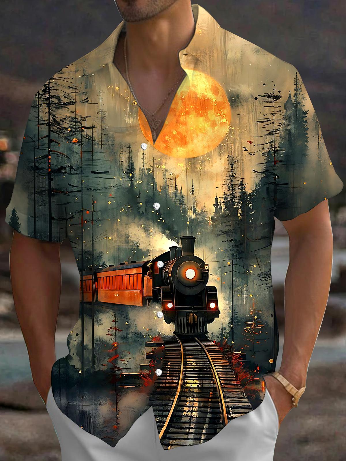Retro Train Men's Pocket Short Sleeve Shirts