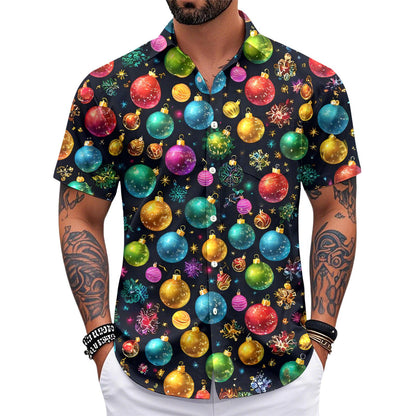 Christmas Hawaiian Shirts for Men Christmas Ball Funny Fashion Holiday Shirt Loose Fit Casual Clothes for Daily Wear well-liked