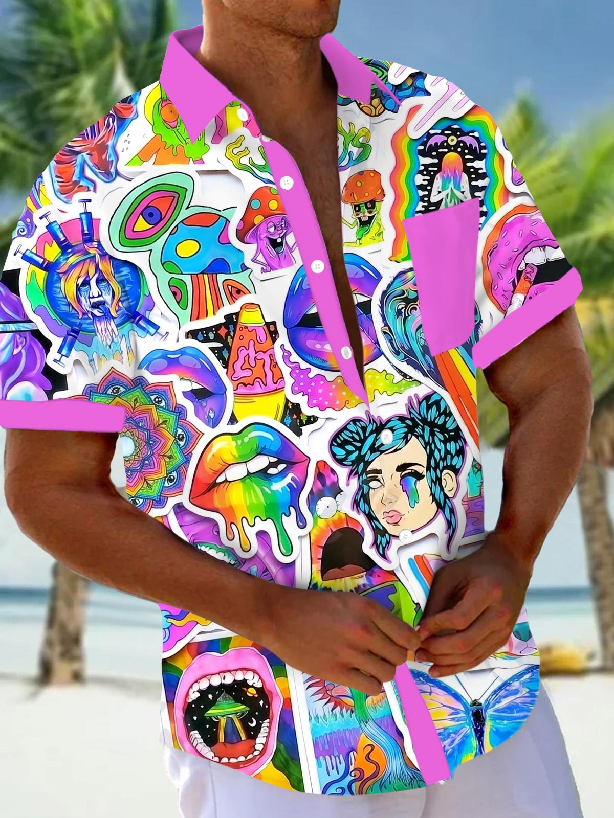 Abstract Art Print Men's Pocket Short Sleeve Shirts