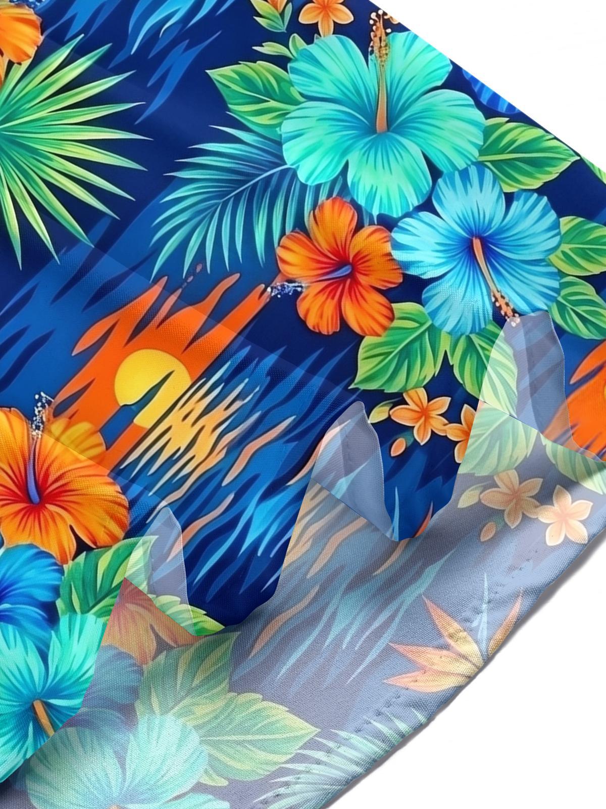 Hawaiian Tropical Floral Parrot Men's Pocket Short Sleeve Shirts