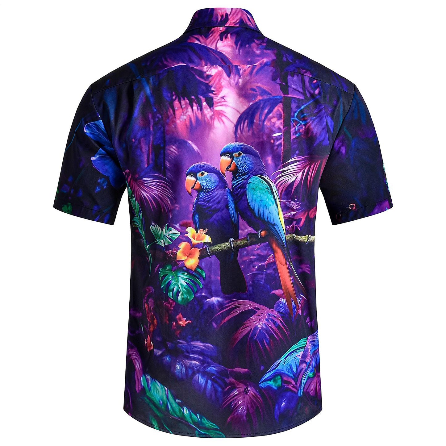 Men Beach Shirts Parrot Hawaiian Button Up Summer Casual Shirts Loose Fit Vacation Tops for Vacation Dating Travel intensely