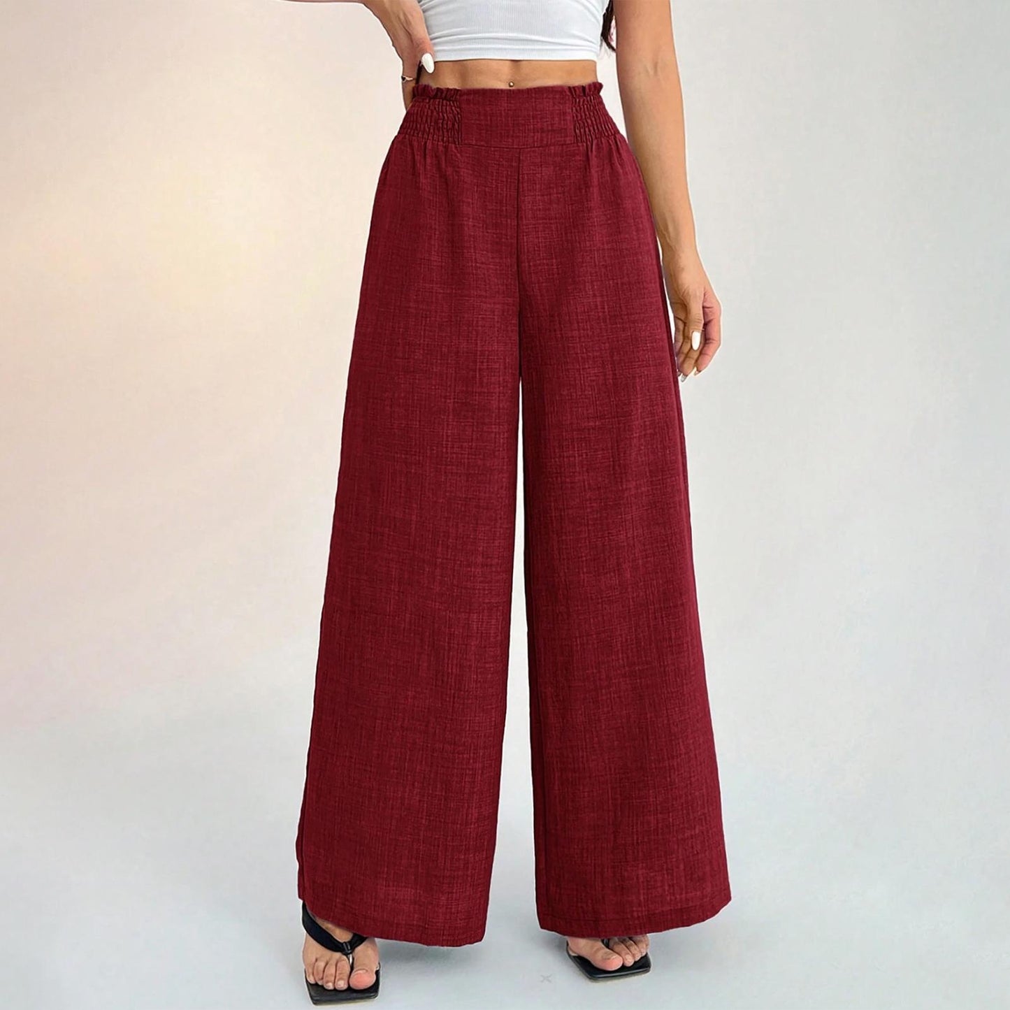 Womens Wide Leg Pants Elastic Waist Summer Lounge Pants Flowy Straight Leg Trousers for Travel Dating Leisure dependable