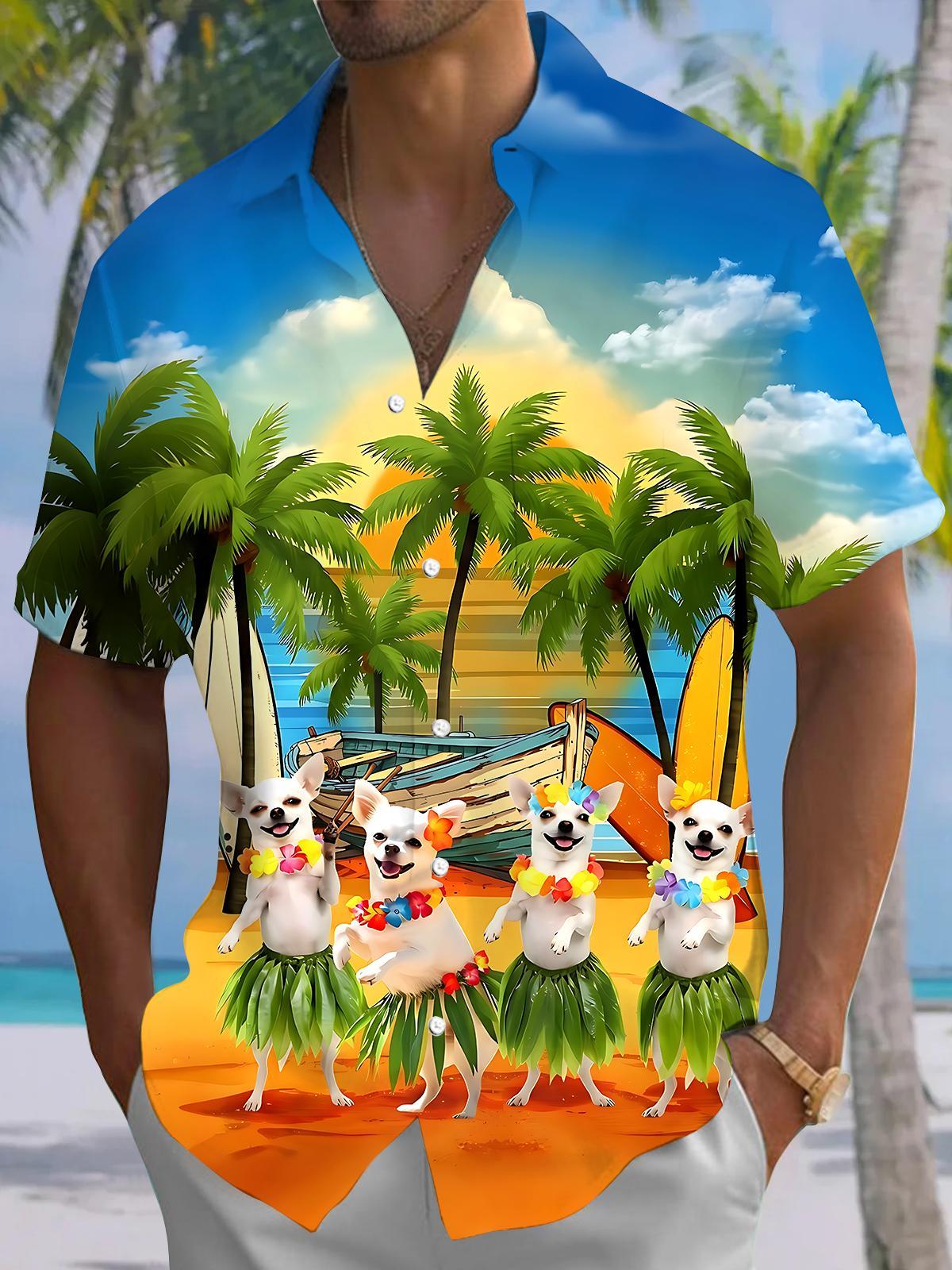 Hawaiian Funny Dog Men's Pocket Short Sleeve Shirts