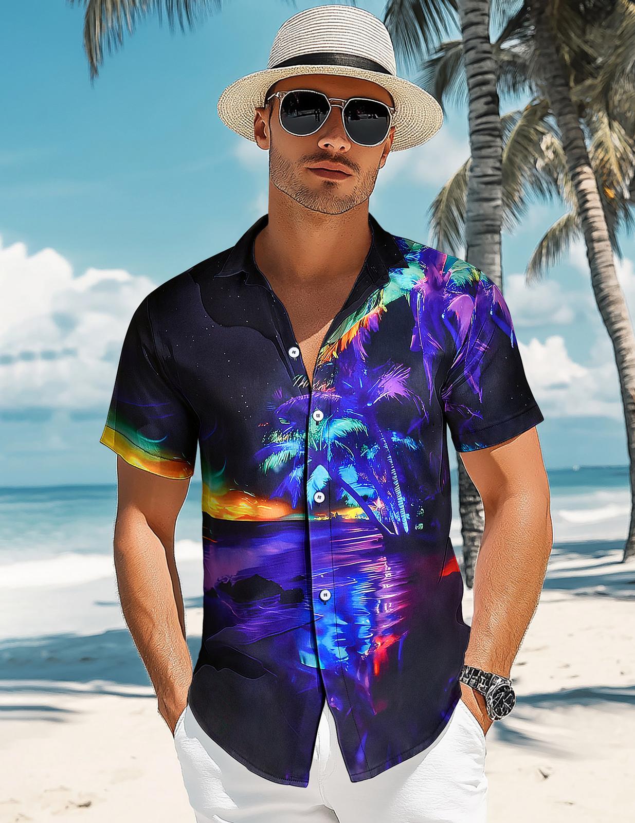 Men Beach Shirts Tree Hawaiian Button Up Summer Casual Shirts Loose Fit Vacation Clothes for Beach Vacation Dating liberal