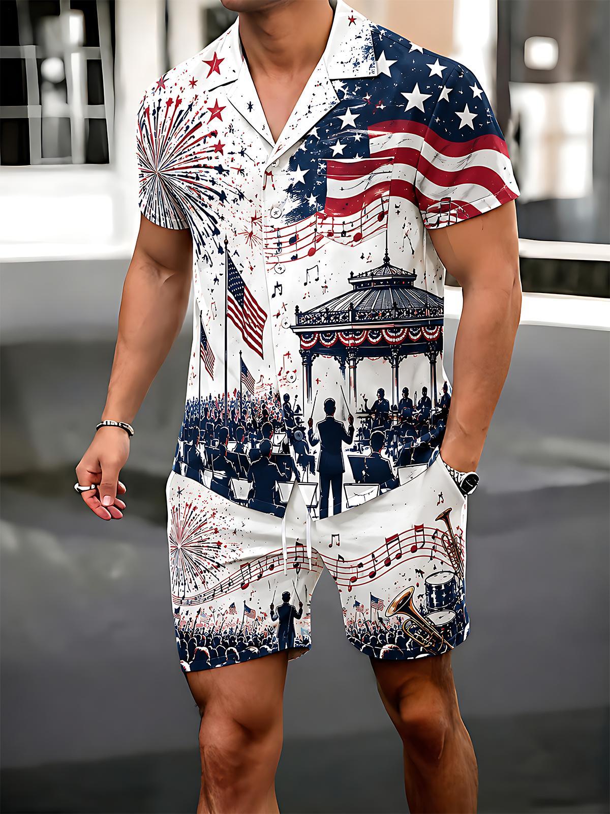 Independence Day American Fireworks Concert Men's Print Pocket Shorts