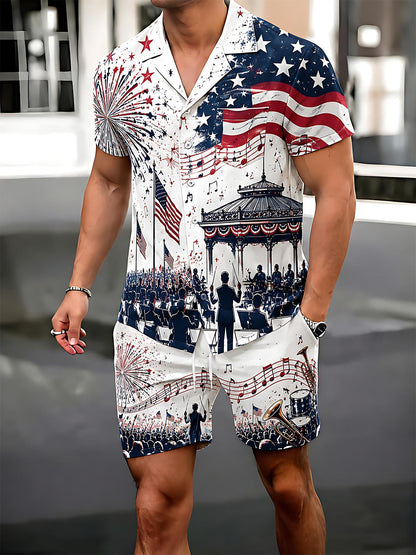 Independence Day American Fireworks Concert Men's Print Pocket Shorts