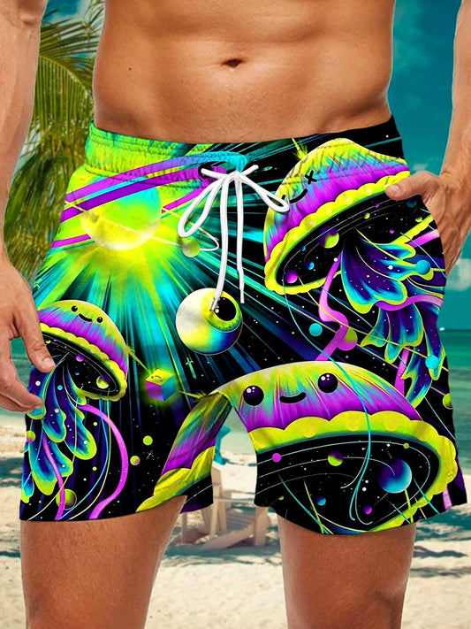 Fantasy Space Jellyfish Print Men's Print Pocket Shorts