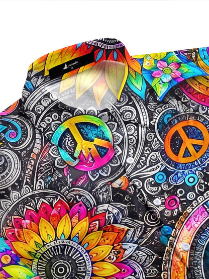 Hippie Bohemian Peace Mandala Men's Pocket Short Sleeve Shirts