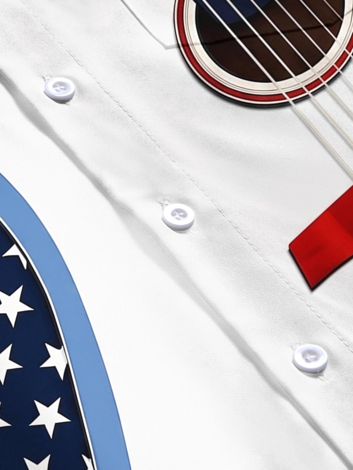 American Flag Guitar Print Men's Pocket Short Sleeve Shirts
