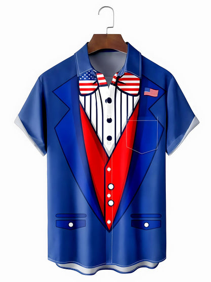 American Flag Cosplay Men's Pocket Short Sleeve Shirts