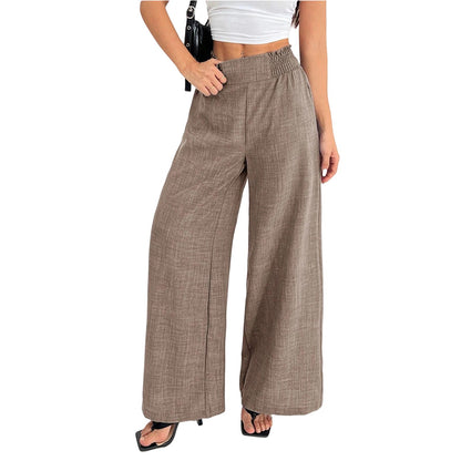 Womens Wide Leg Pants Elastic Waist Summer Lounge Pants Flowy Straight Leg Trousers for Travel Dating Leisure dependable