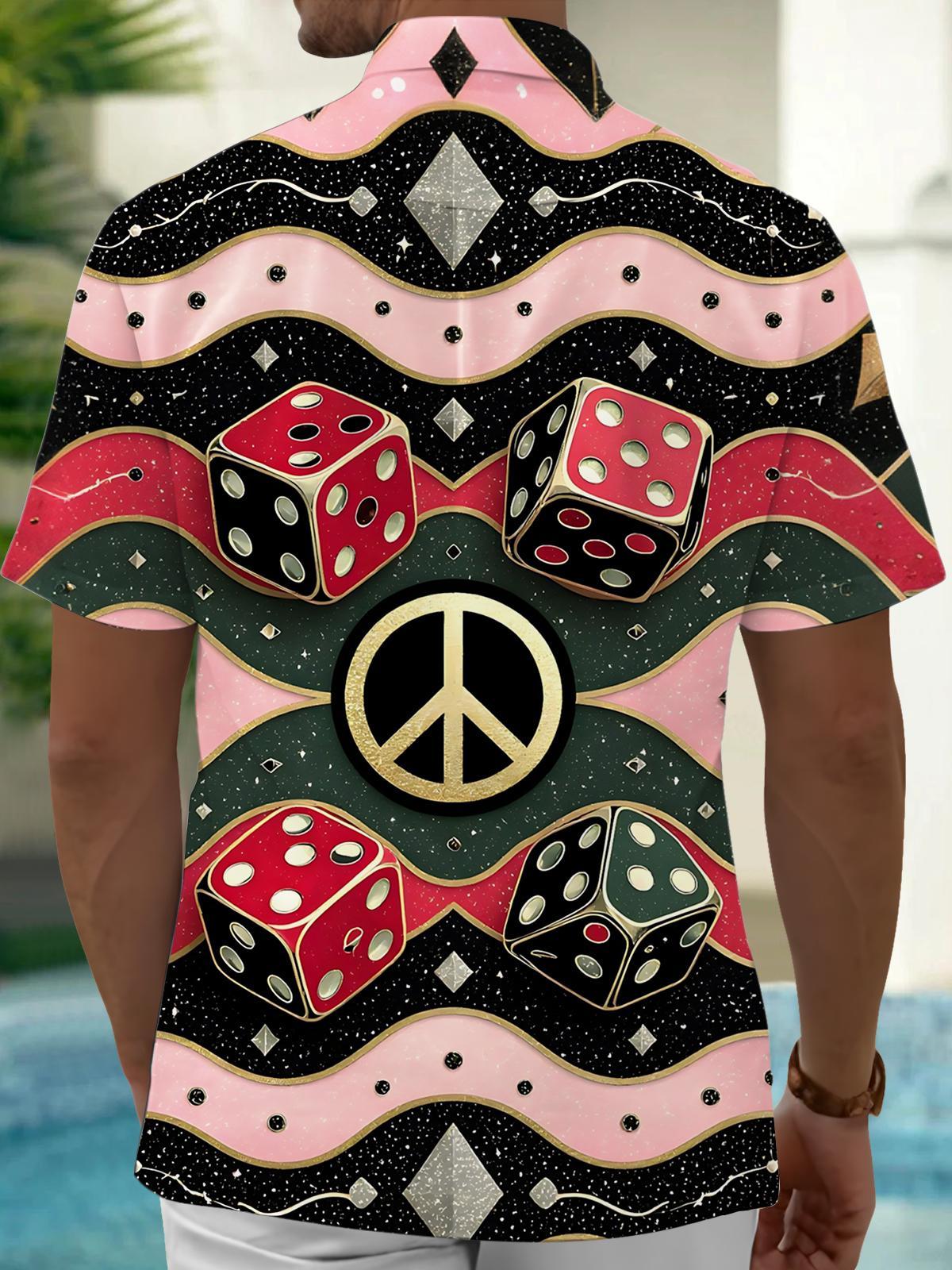 Dice Peace Sign print Men's Pocket Short Sleeve Shirts
