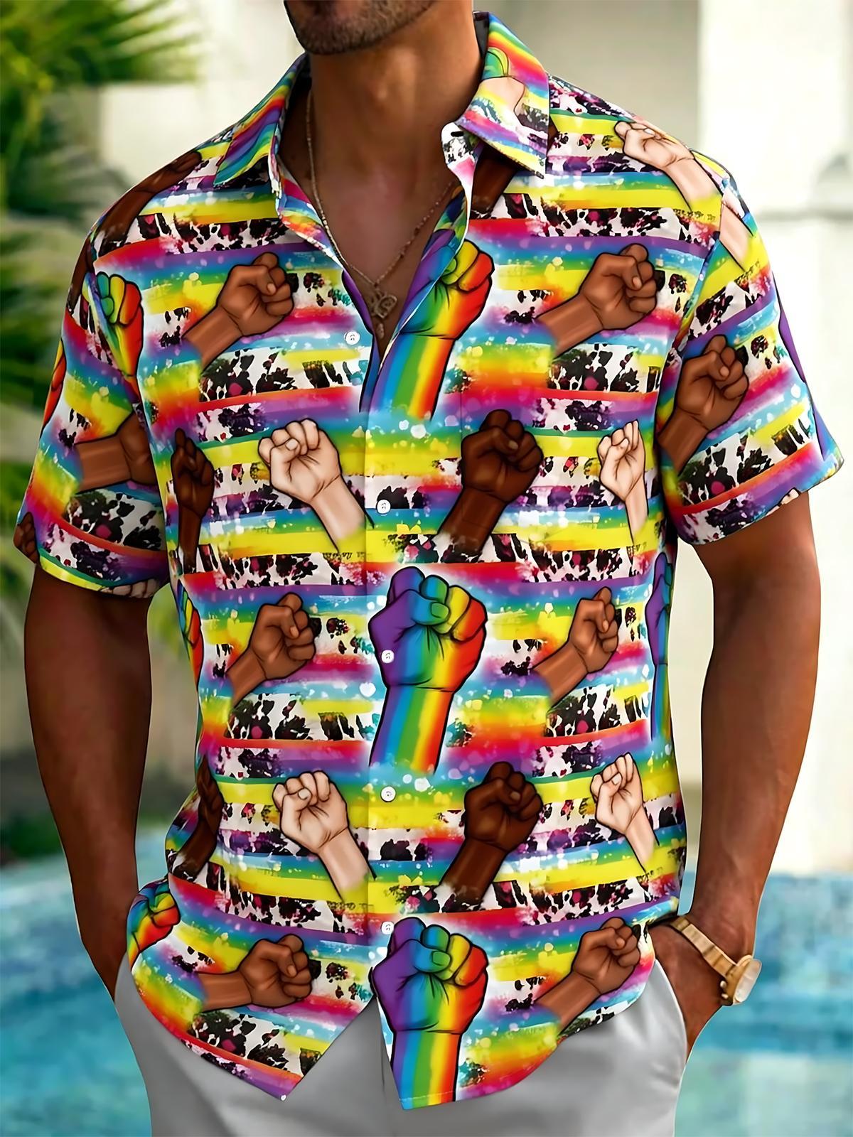 LGBTQ Fist Print Men's Pocket Short Sleeve Shirts
