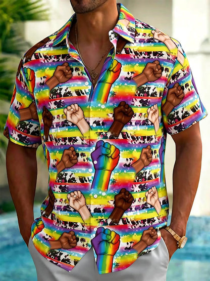 LGBTQ Fist Print Men's Pocket Short Sleeve Shirts