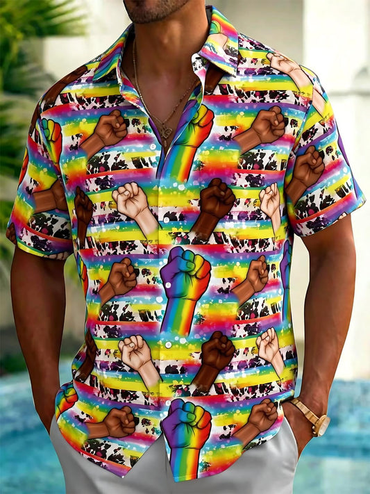 LGBTQ Fist Print Men's Pocket Short Sleeve Shirts