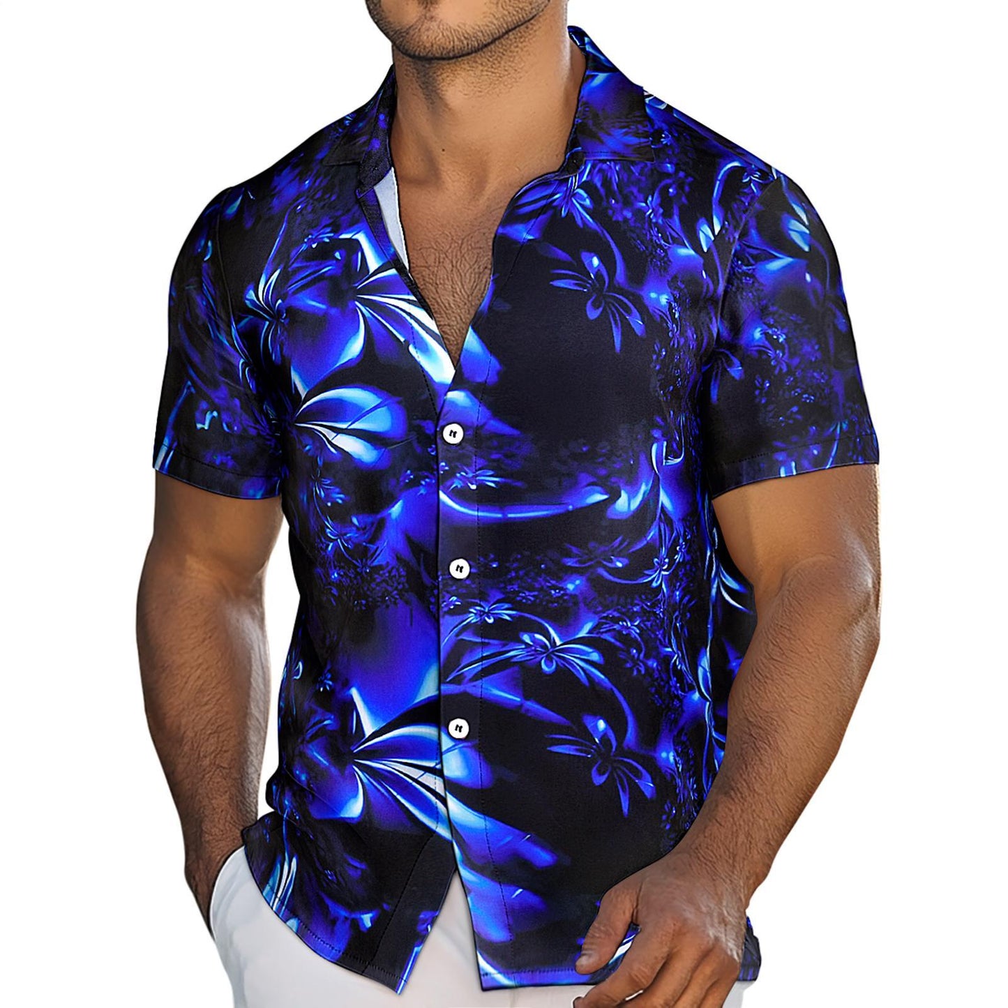 Flower Shirt Men Gradient Floral Trendy Button Down Shirts Short Sleeve Holiday Beach Tops for Travel Beach Vacation intelligent