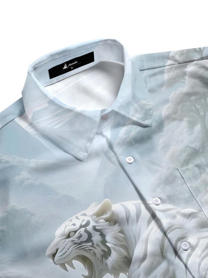 Embossed Forest Tiger Art Print Men's Pocket Short Sleeve Shirts