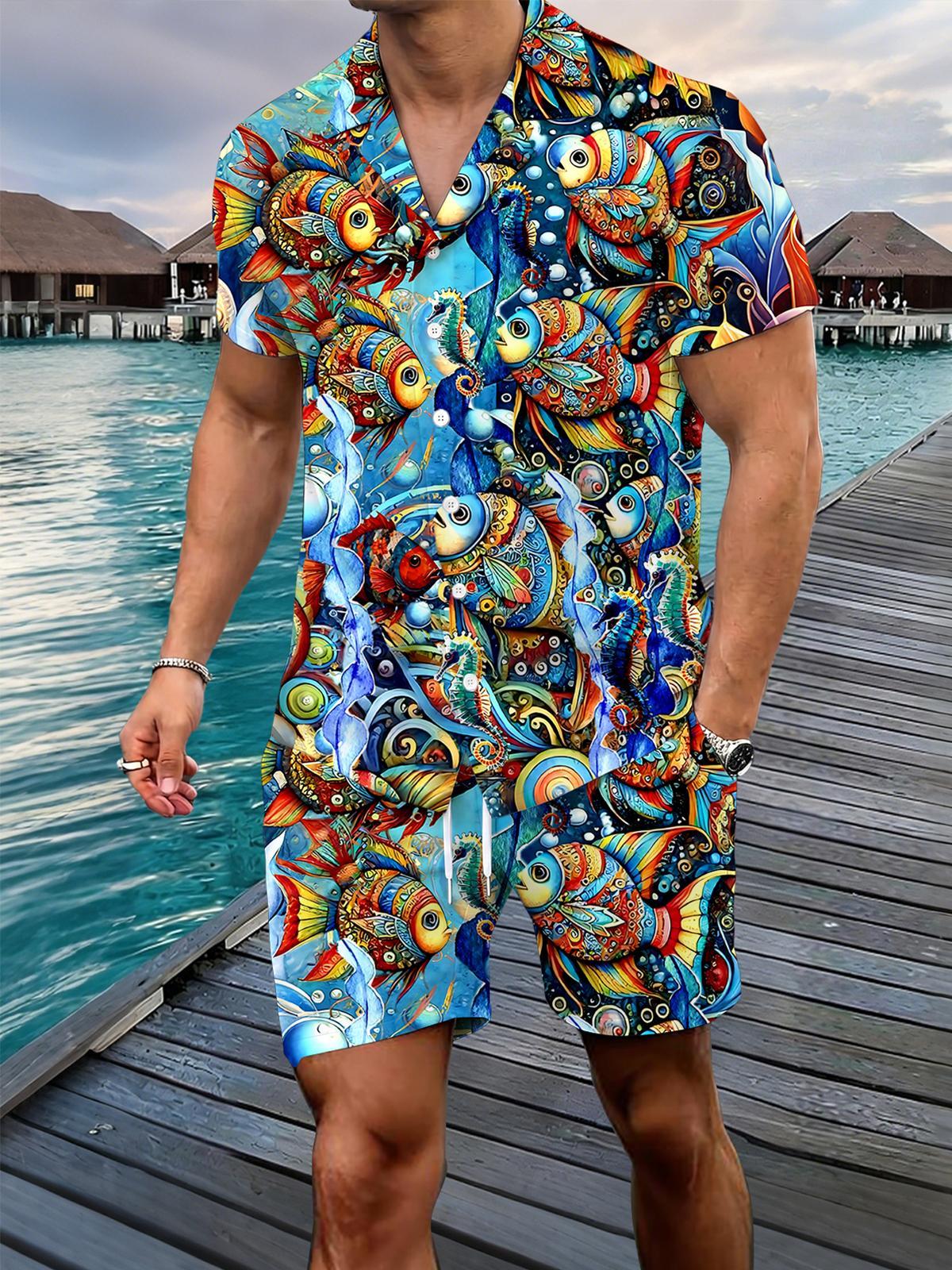 Hawaiian Fish Men's Pocket Short Sleeve Set