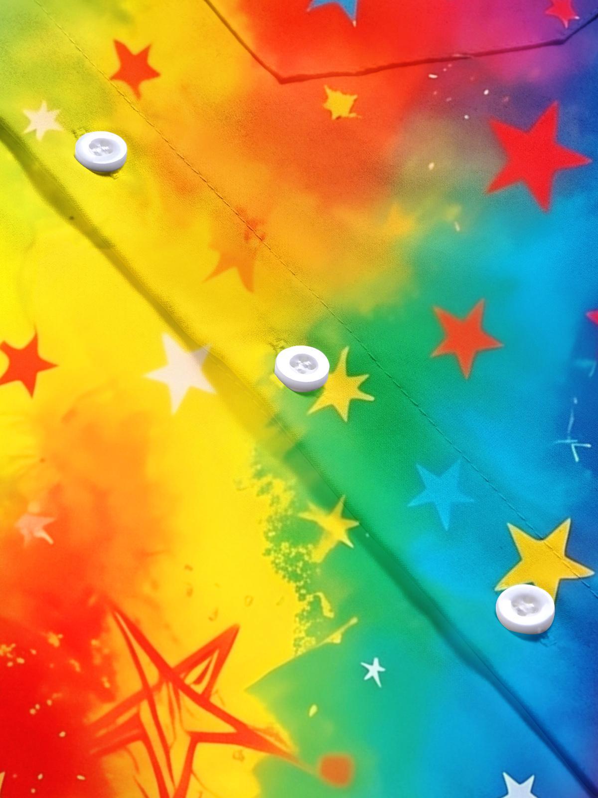 Pride Month Colorful Gradient Stars American Flag Men's Pocket Short Sleeve Shirts