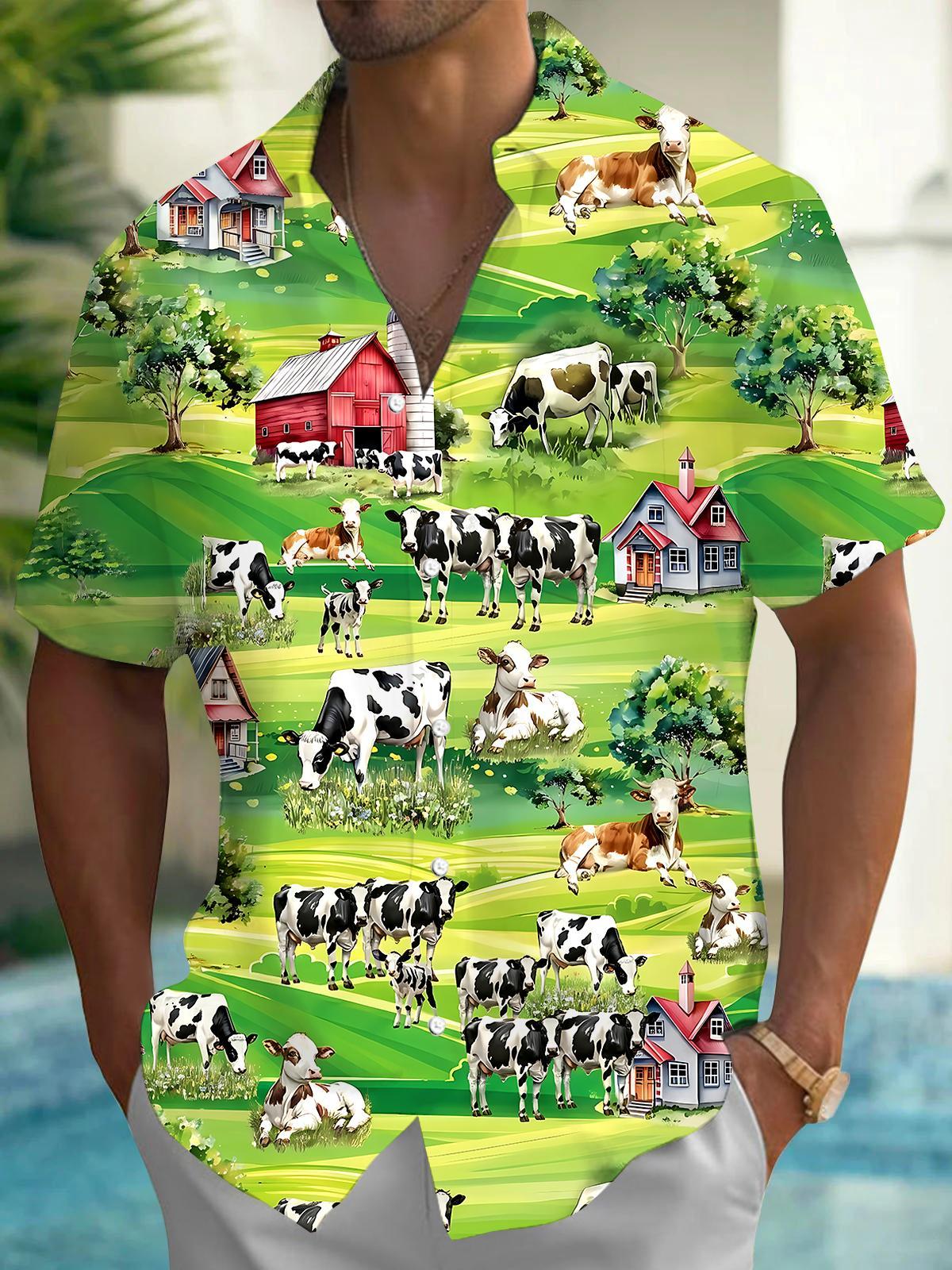 Farm Cow Men's Pocket Short Sleeve Shirts