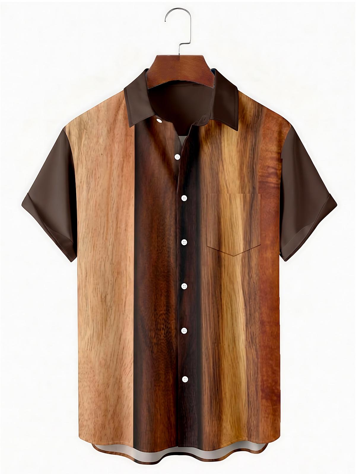 Wood Grain Men's Pocket Short Sleeve Shirts