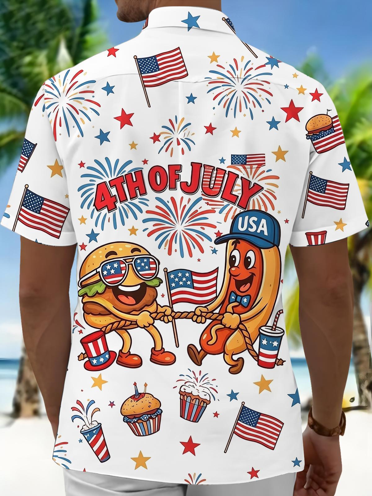 Independence Day 4Th Of July Hamburger And Hot Dog Fun Tug-Of-War Men's Pocket Short Sleeve Shirts