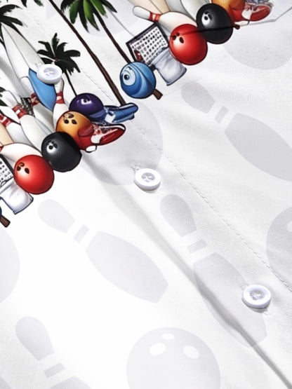 Bowling Palm Tree Print Men's Pocket Short Sleeve Shirts