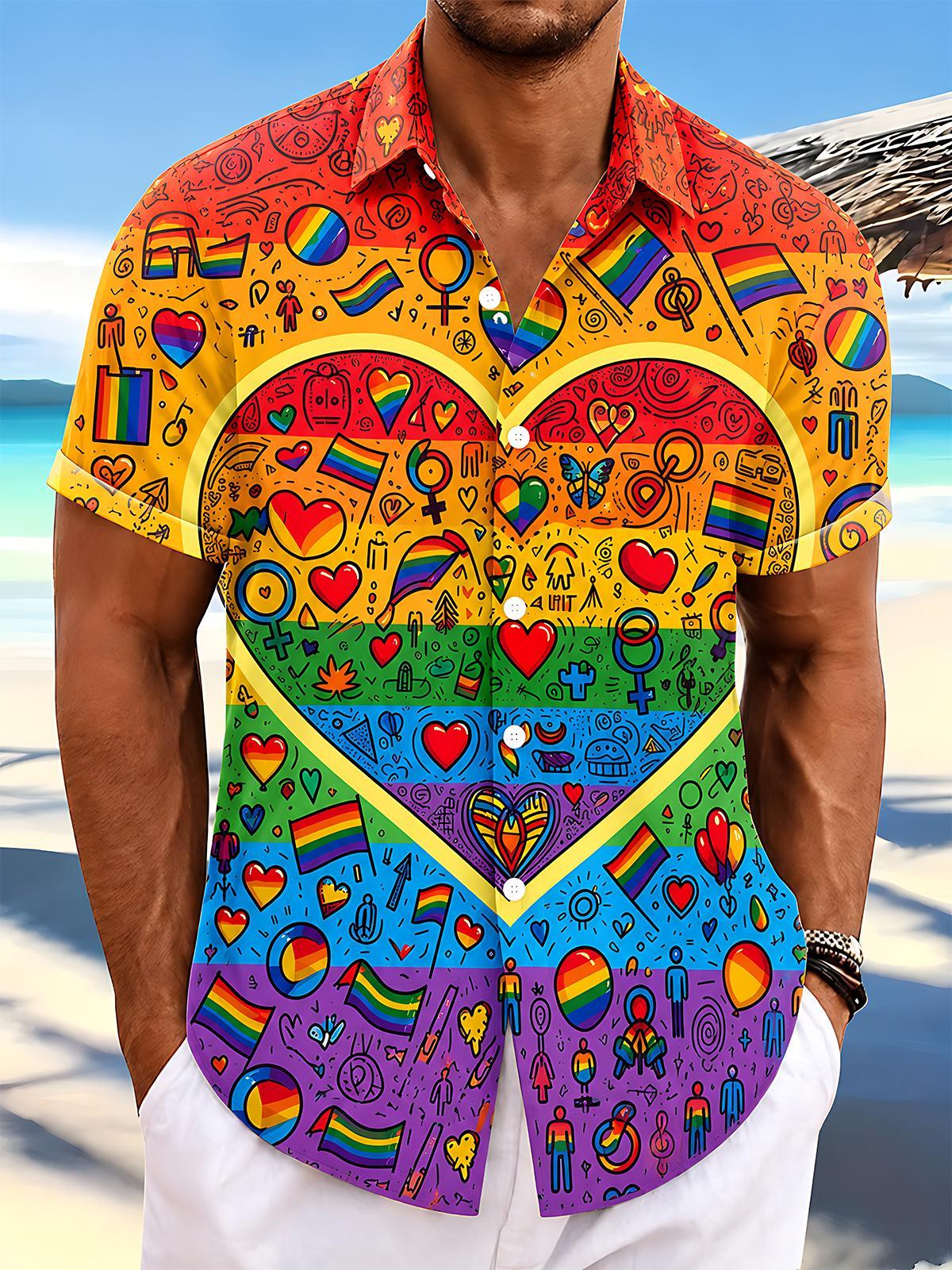 Pride Month Colorful Love Heart Graffiti Men's Pocket Short Sleeve Shirts
