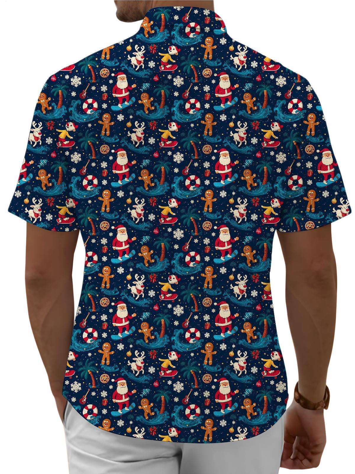Mens Christmas Shirt Santa Print Loose Button Down Hawaiian Shirts Casual Summer Tops for Party Dating Everyday Wear forceful