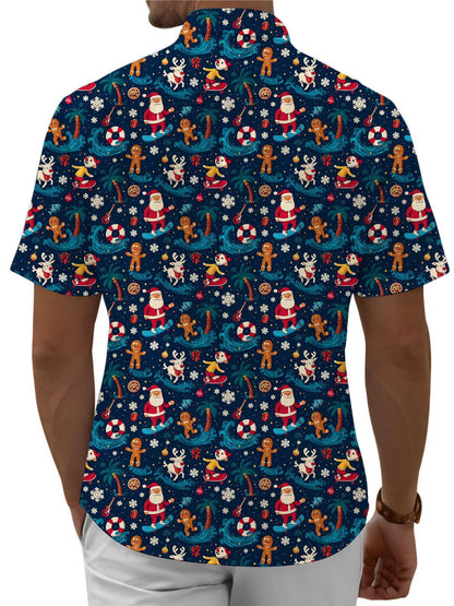 Mens Christmas Shirt Santa Print Loose Button Down Hawaiian Shirts Casual Summer Tops for Party Dating Everyday Wear forceful