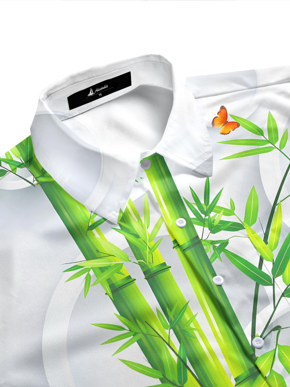 3D Bamboo Lotus Butterfly Men's Pocket Short Sleeve Shirts