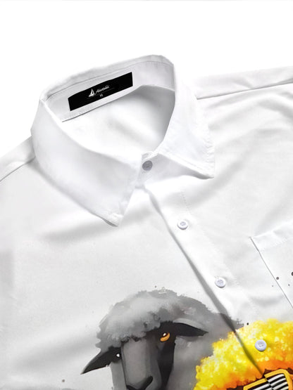 Sheep Print Men's Pocket Short Sleeve Shirts