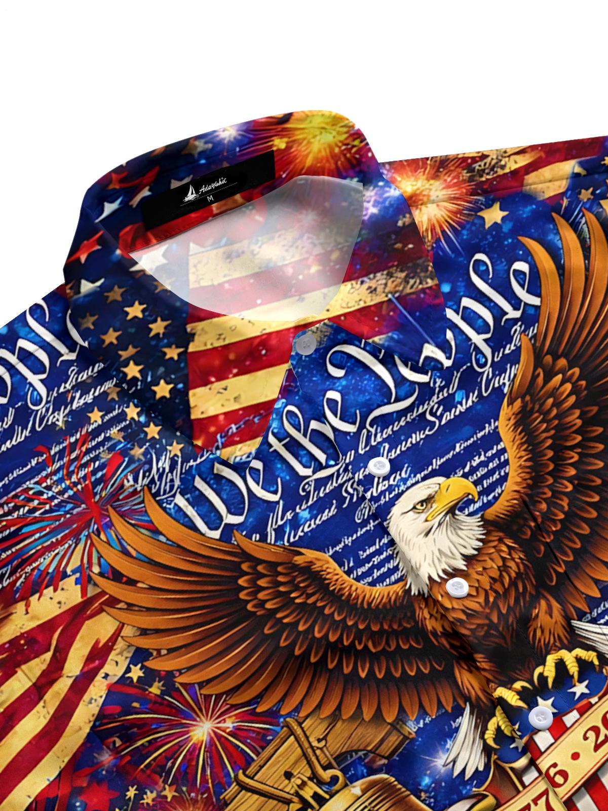 American 250th Anniversary Eagle Print Men's Pocket Short Sleeve Shirts