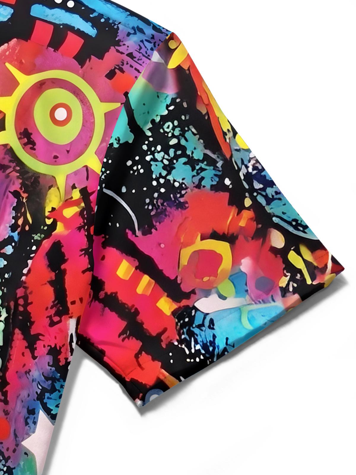 Hawaiian Colorful Pop Art Dog Portrait Men's Pocket Short Sleeve Shirts