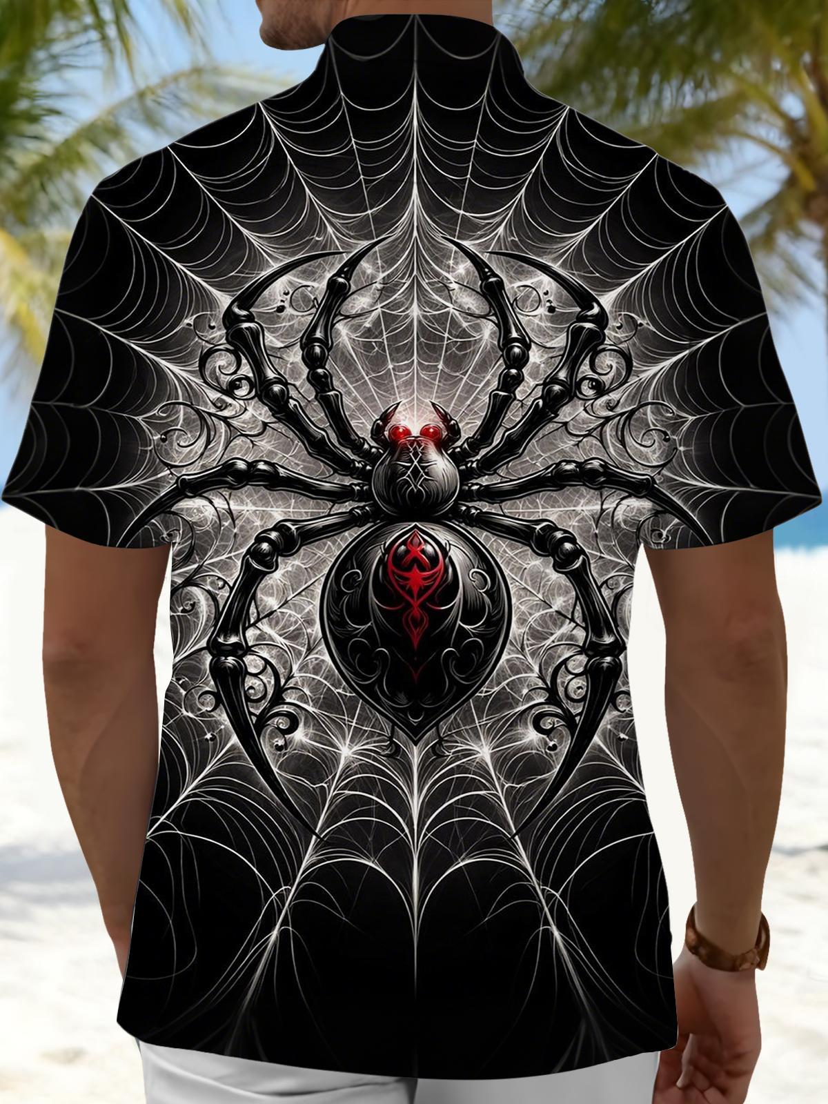 Spider Print Men's Pocket Short Sleeve Shirts