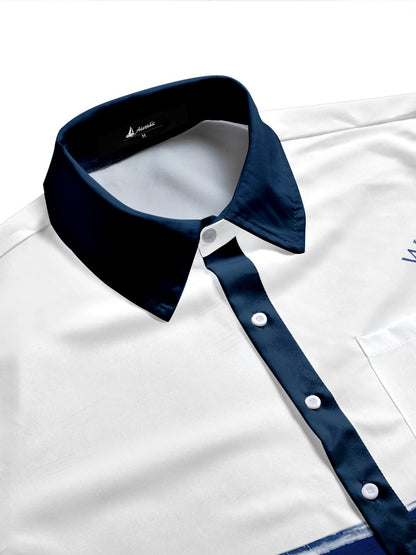 Nautical Anchor Pattern Striped Men's Pocket Short Sleeve Shirts