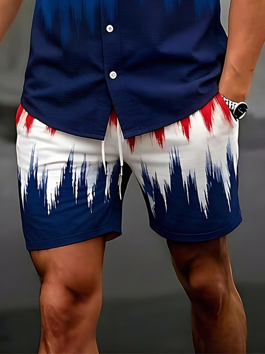Independence Day American Flag Gradient Tie Dye Men's Print Pocket Shorts