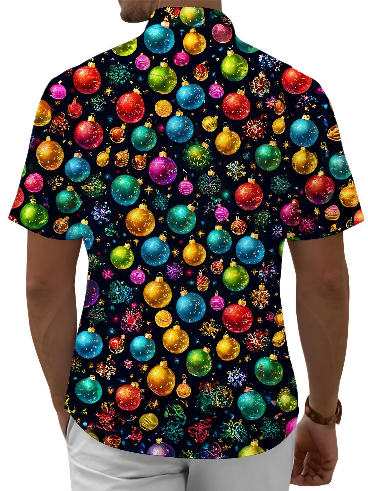 Christmas Hawaiian Shirts for Men Christmas Ball Funny Fashion Holiday Shirt Loose Fit Casual Clothes for Daily Wear well-liked