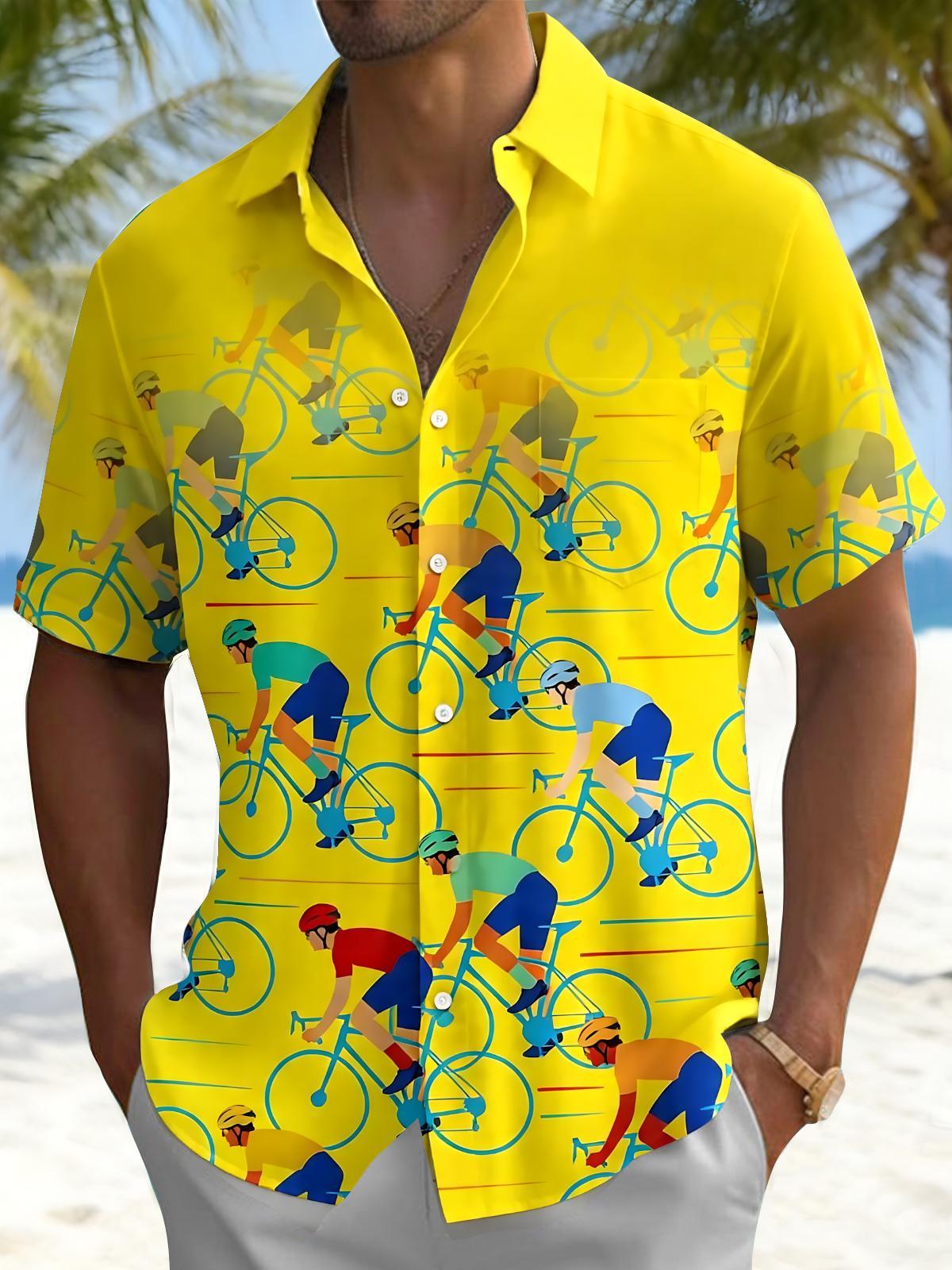 Bicycle Print Men's Pocket Short Sleeve Shirts