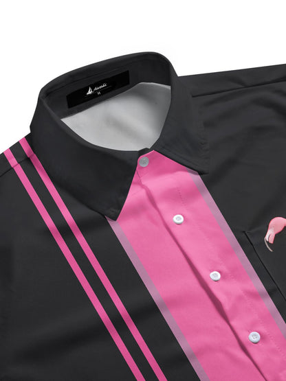 Hawaiian Flamingo Print Men's Pocket Short Sleeve Shirts