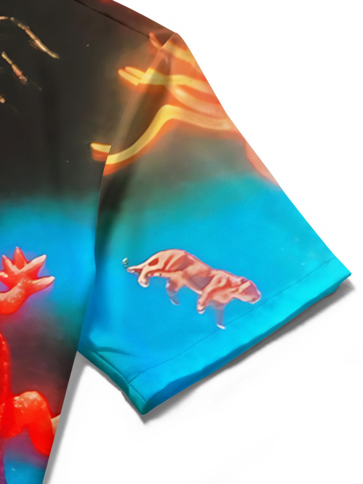 Giant Lizard Print Men's Pocket Short Sleeve Shirts