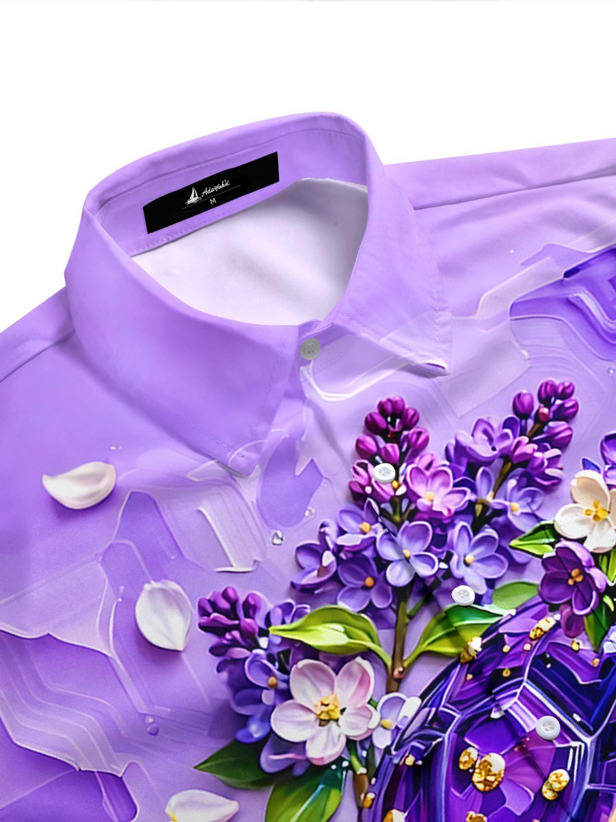 Hawaiian Sea Turtle Floral Men's Pocket Short Sleeve Shirts