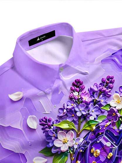 Hawaiian Sea Turtle Floral Men's Pocket Short Sleeve Shirts