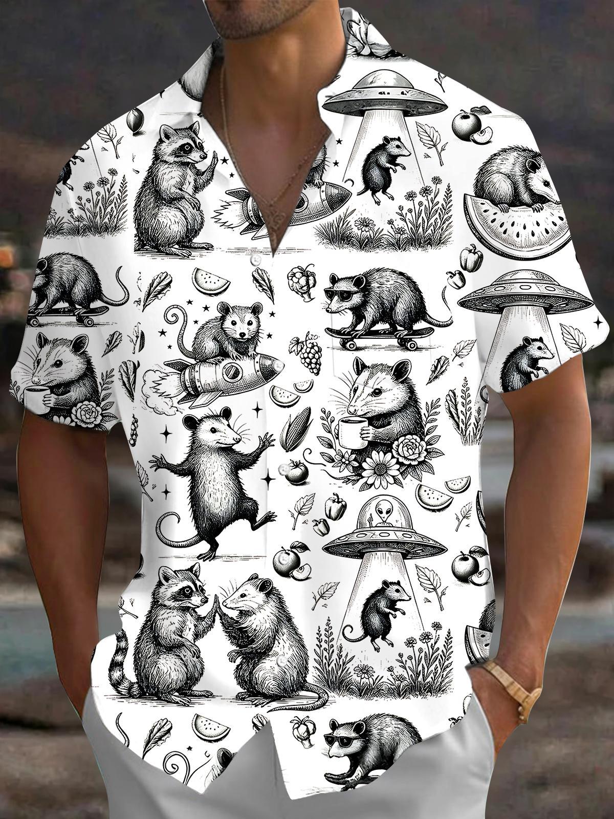 Vintage Raccoon Mouse Men's Pocket Short Sleeve Shirts