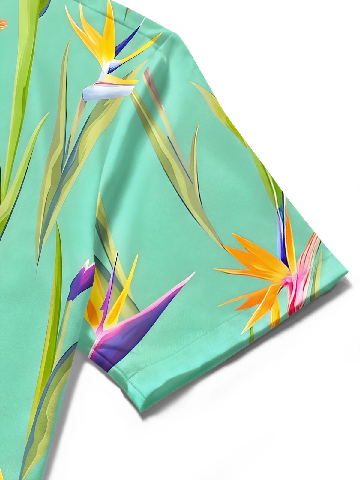 Hawaiian Tropical Bird Of Paradise Flower Men's Pocket Short Sleeve Shirts