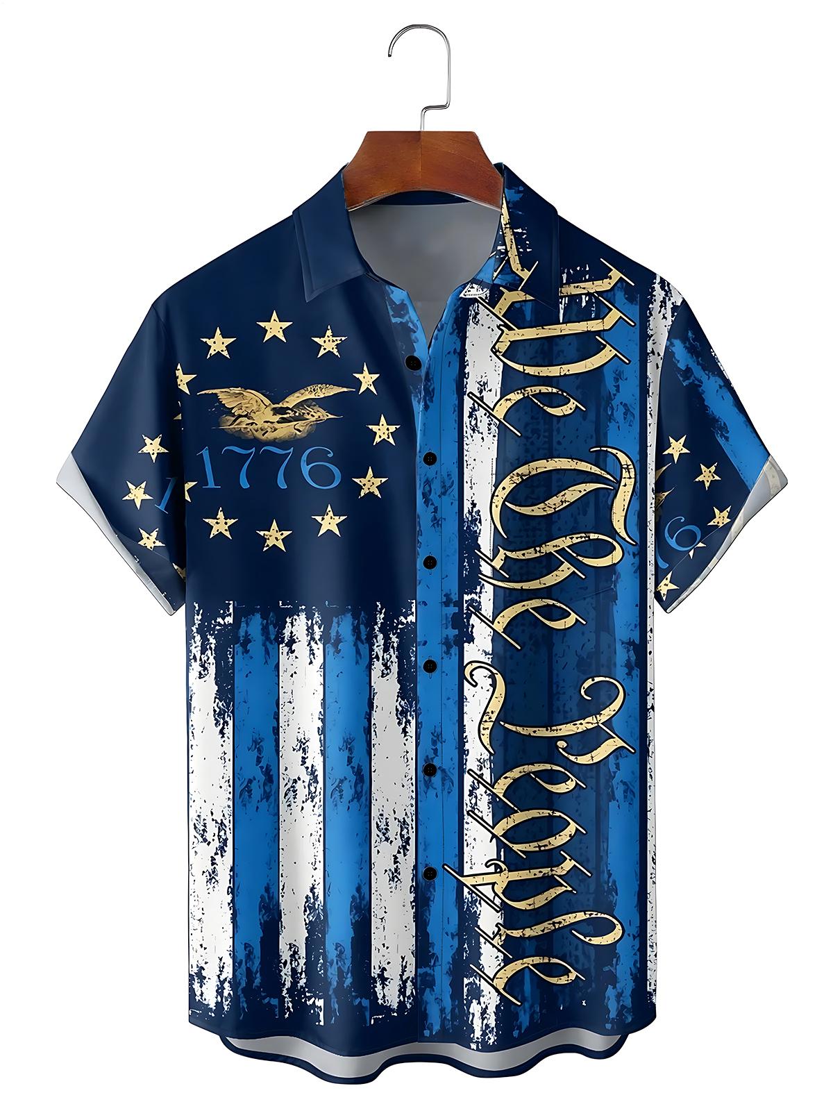 1776 We The People American Flag Men's Pocket Short Sleeve Shirts
